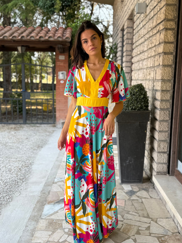 ABITO LUNGO IN VISCOSA MULTICOLORE