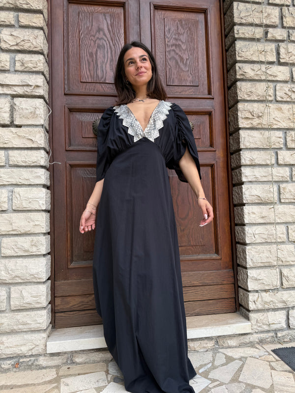 ABITO DONNA KAOS LUNGO IN COTONE CON PASSAMANERIA PLATINO