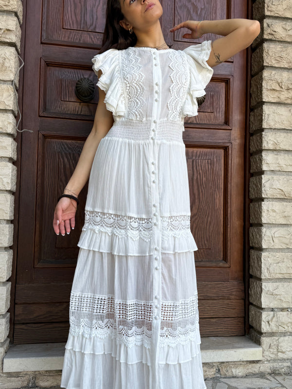 ABITO LUNGO TOTAL WHITE AMOSA 100% COTONE