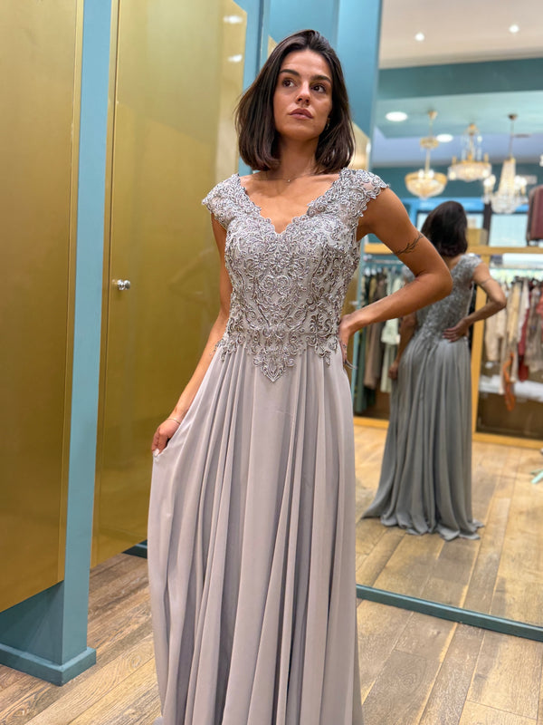 ABITO PARTY COLLECTION GRIGIO PERLA CARLA RUIZ