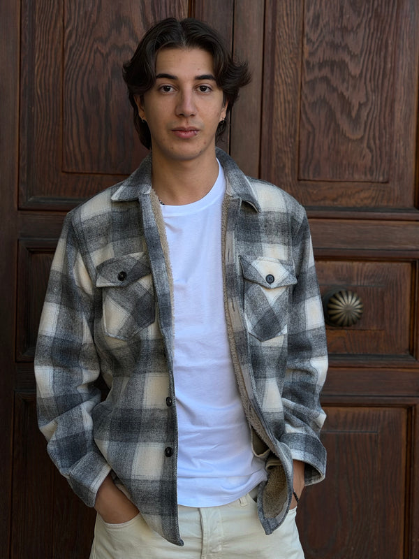 GIACCA CAMICIA UOMO CHECK GRIGIO/PANNA