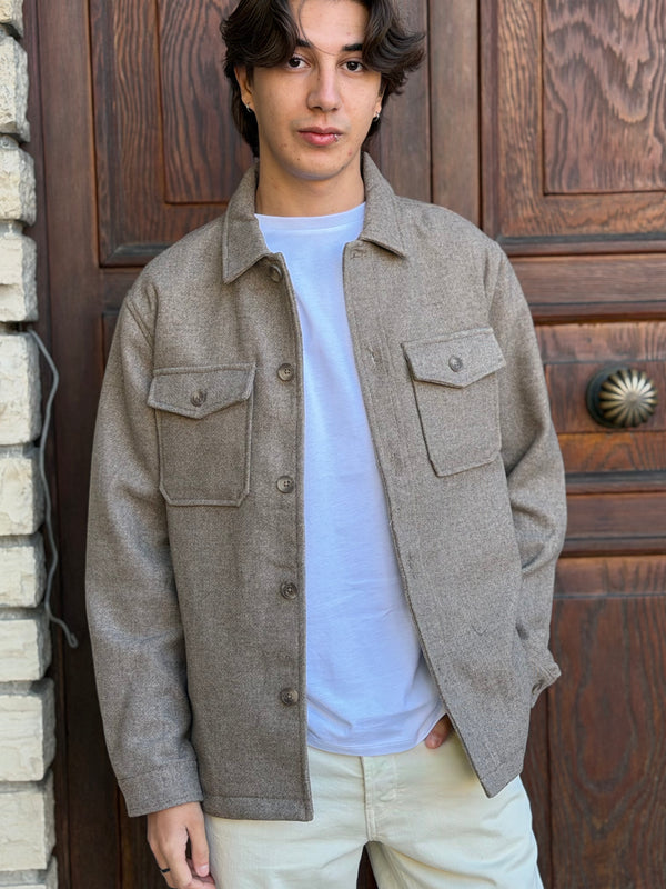 GIACCA CAMICIA UOMO OVERSHIRT BEIGE MISTO LANA