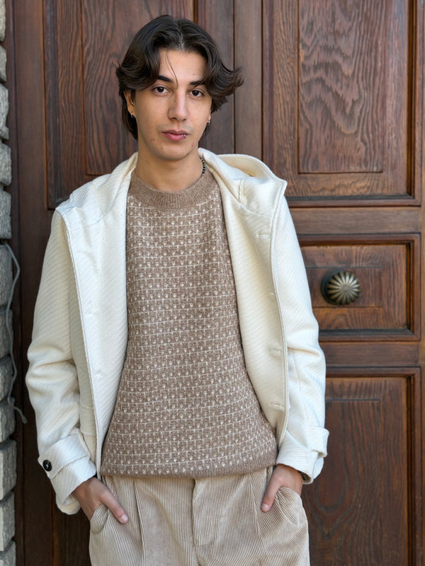 CAPPOTTO UOMO MOD. PEACOAT PANNA CON CAPPUCCIO