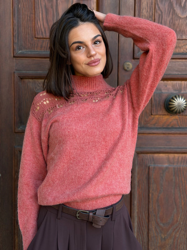 PULLOVER DONNA AMOSA CORALLO CON PASSAMANERIA