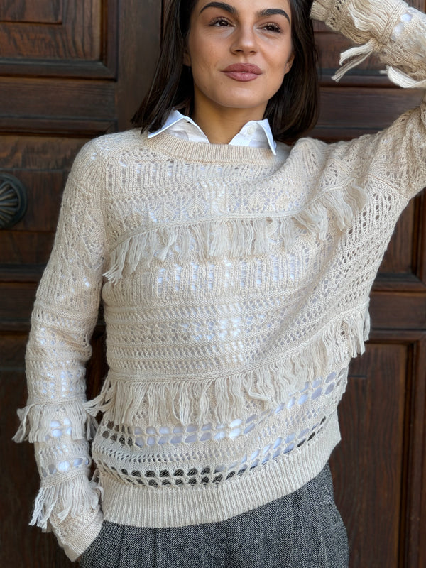 PULLOVER DONNA AMOSA CON FRANGE WOOL BLEND