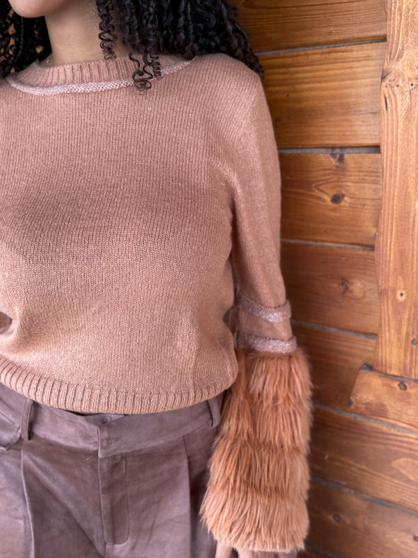 PULLOVER DONNA CON DETTAGLIO IN ECOPELLICCIA SULLE MANICHE