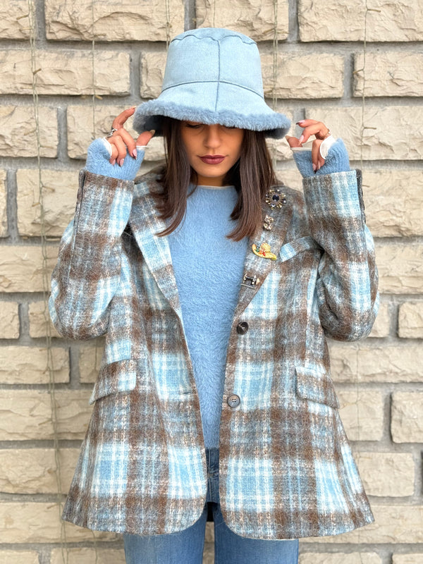 BLAZER LOKITA MILANO QUADRI AZZURRO E MARRONE