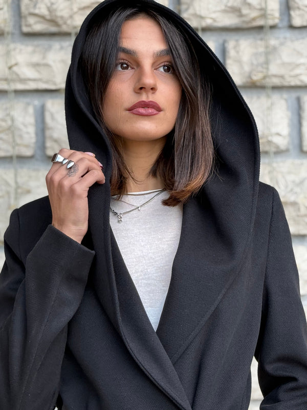 CAPPOTTO DOPPIOPETTO CON CINTURA E CAPPUCCIO RELISH