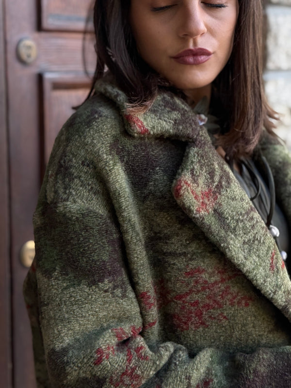 CAPPOTTO CORTO CON REVER LOKITA MILANO MOD. FIORE JACQUARD VERDE MILITARE