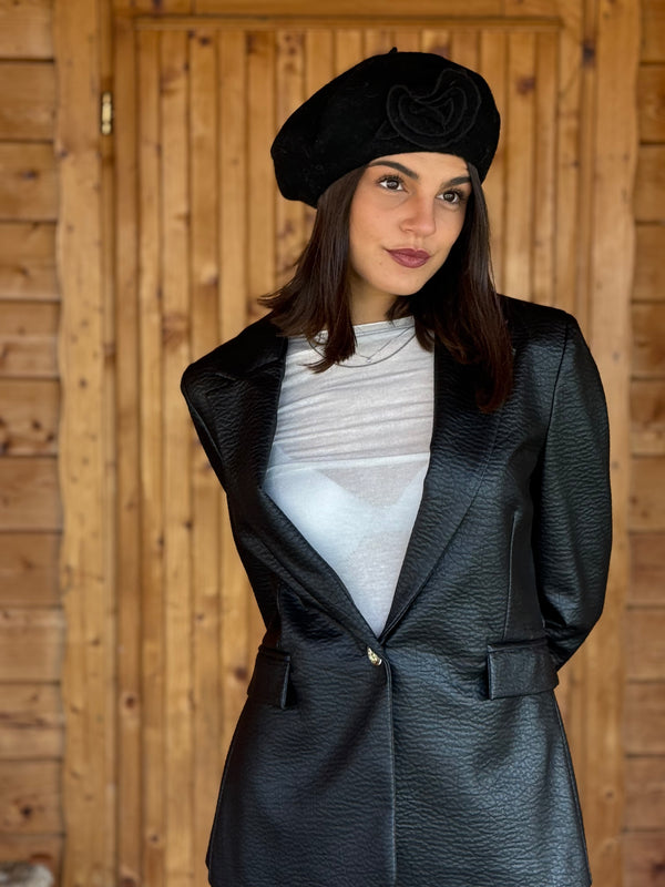 BLAZER IN ECOPELLE MONOPETTO NERO CON REVER